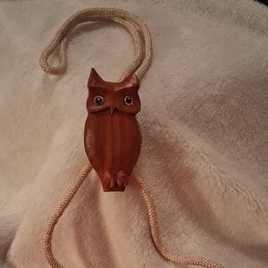 Wooden Owl Pendant Necklace